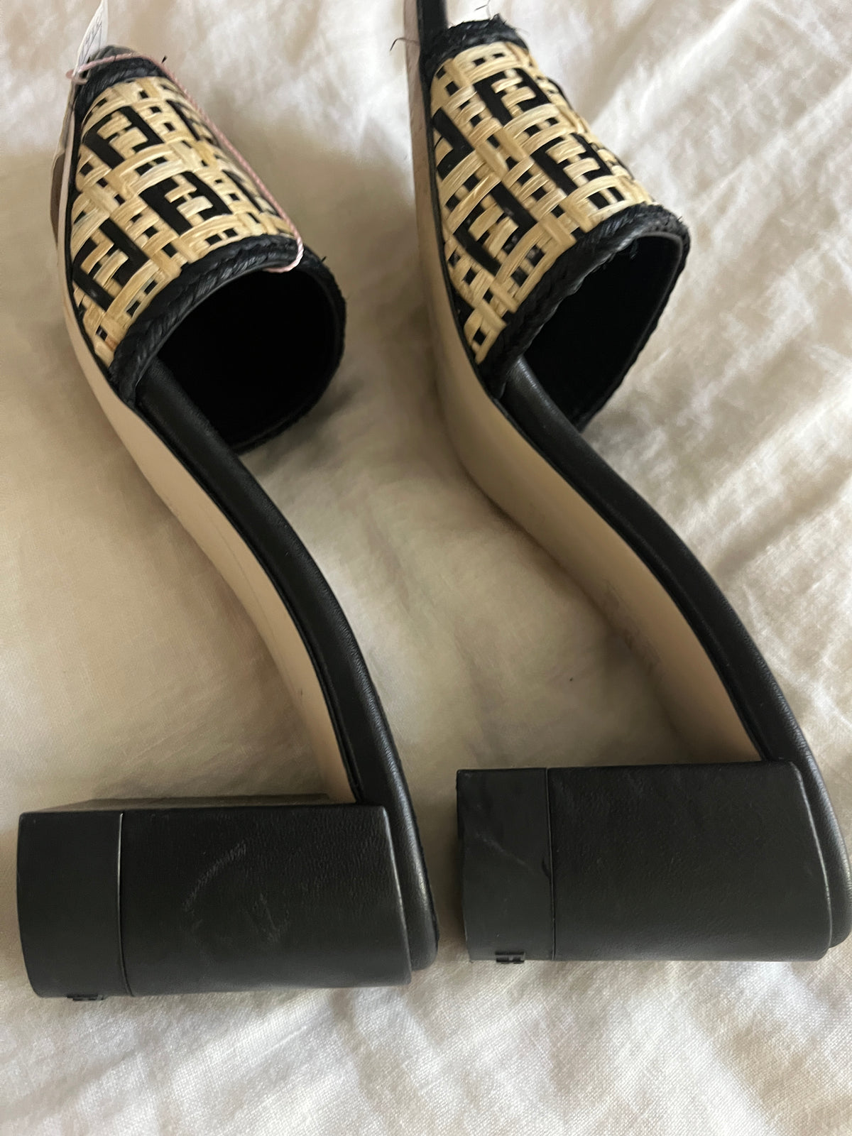 Fendi Roma Woven FF Logo Raffia Slide Sandals