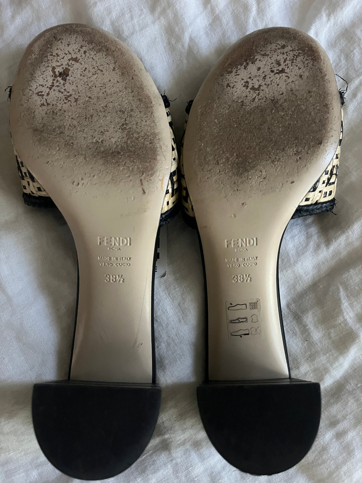 Fendi Roma Woven FF Logo Raffia Slide Sandals
