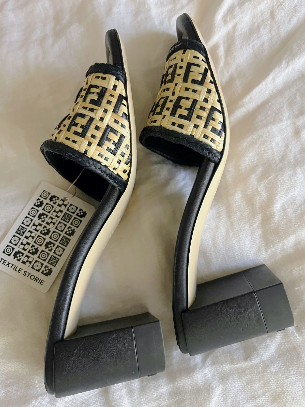 Fendi Roma Woven FF Logo Raffia Slide Sandals