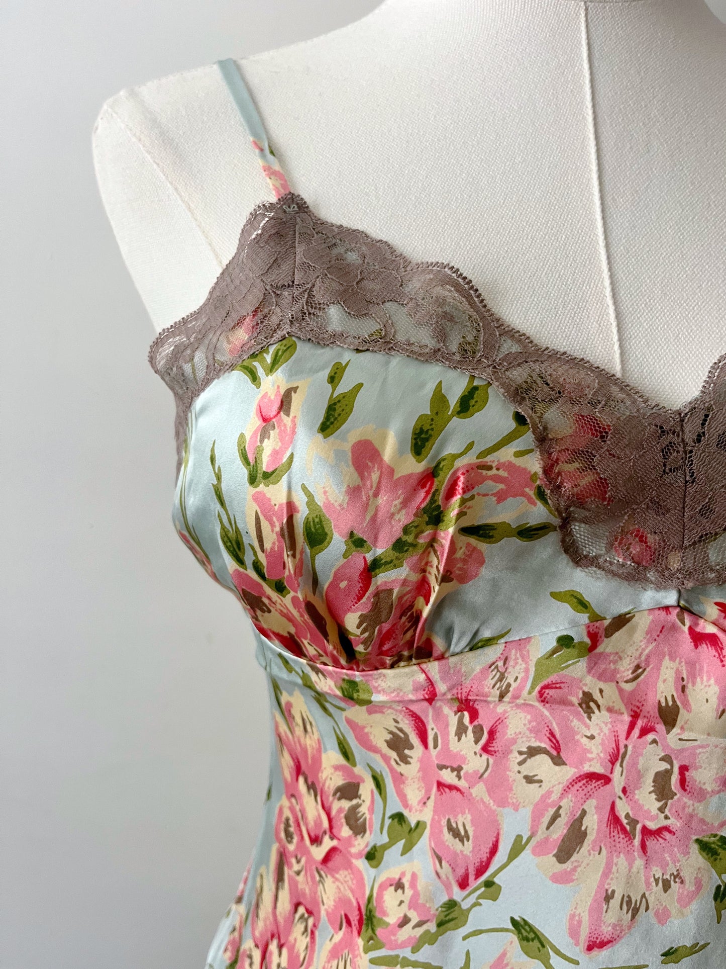 Gold Hawk Silk Cami Blue Mint Floral | Small