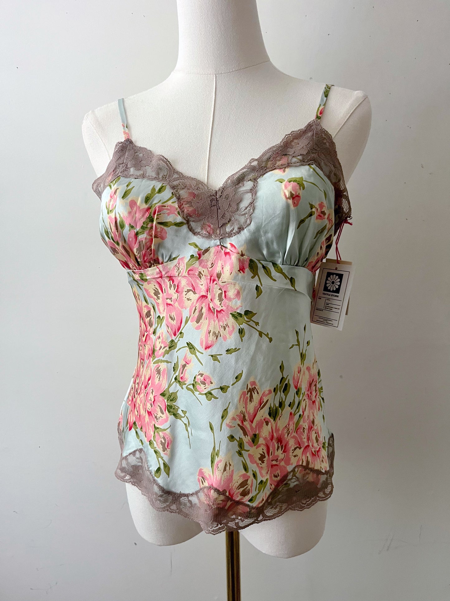 Gold Hawk Silk Cami Blue Mint Floral | Small