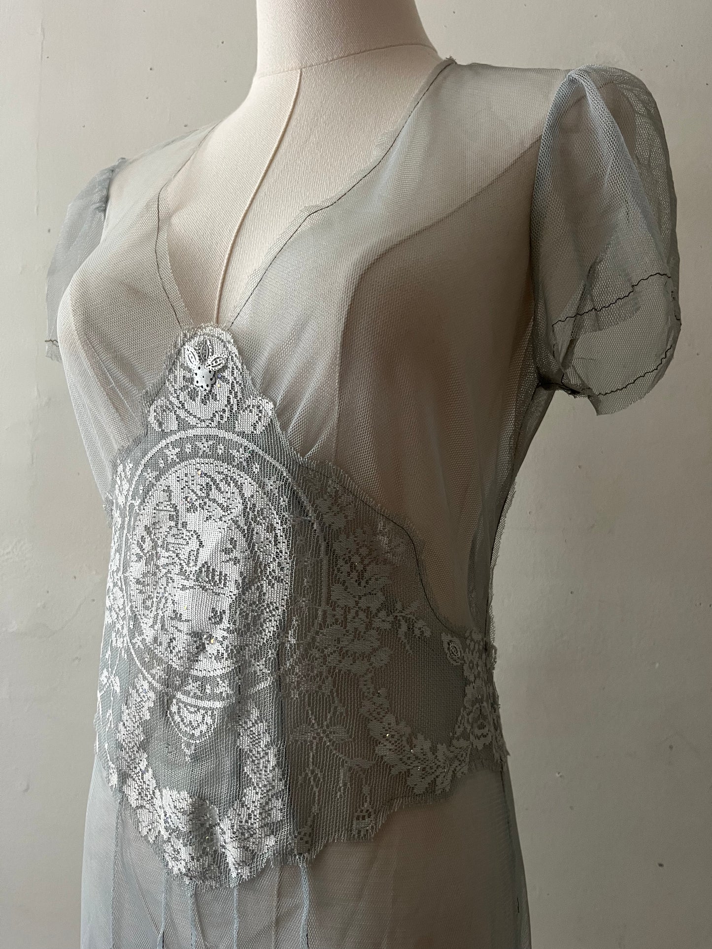 Pale Blue Mesh Lace Dress| Small