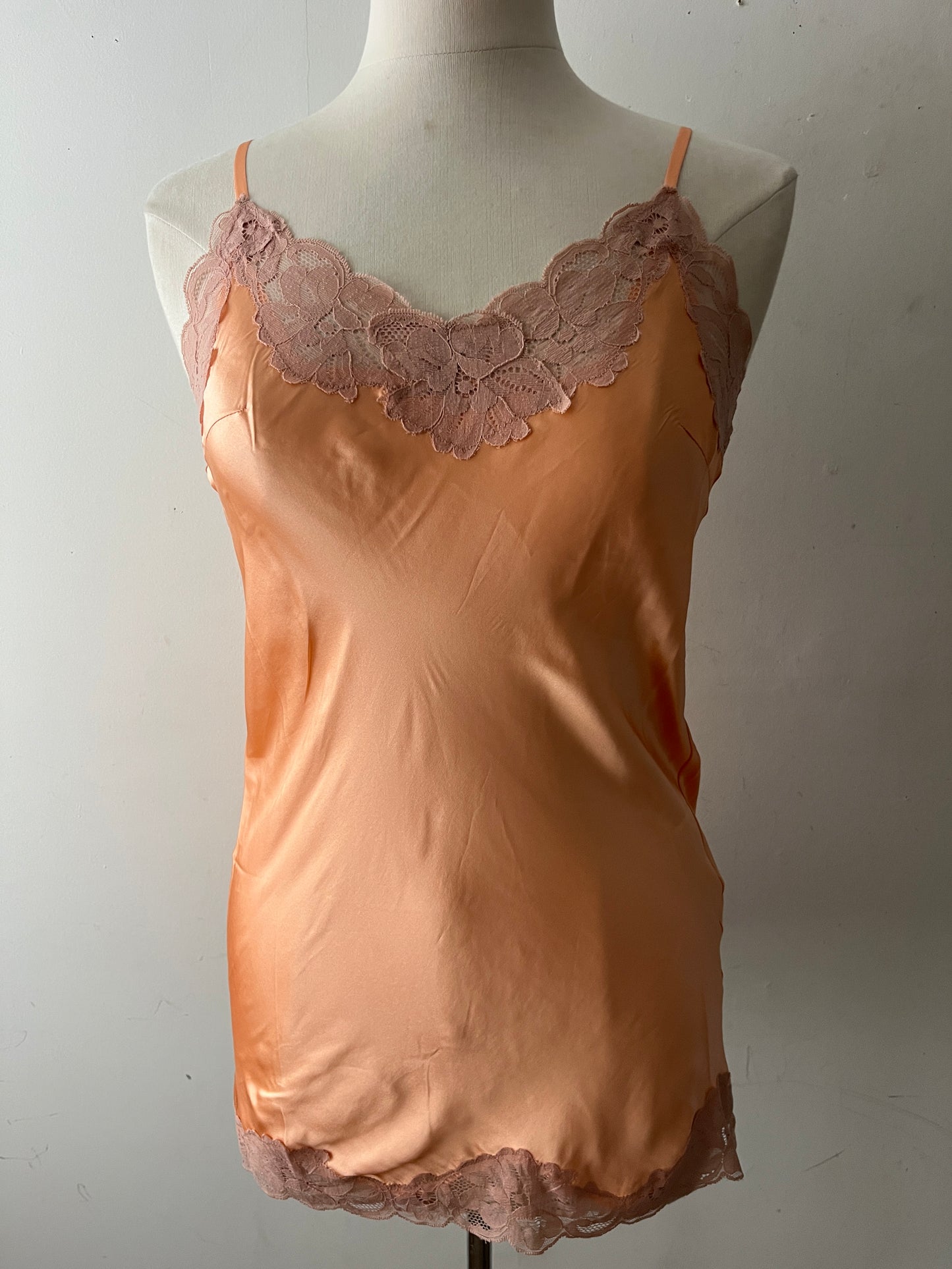 Silk Lace-Trim Long Cami Top| Small