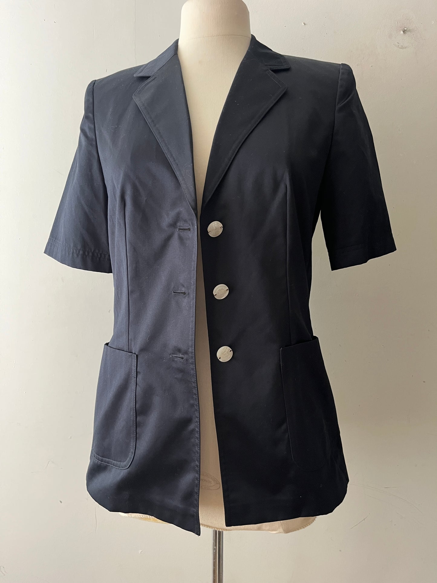 Escada Black Satine Cotton Short Sleeve Blazer| S/M