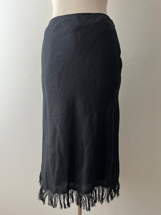 Tara Jarmon Y2K Black Fringe Hem Midi Skirt| S/M