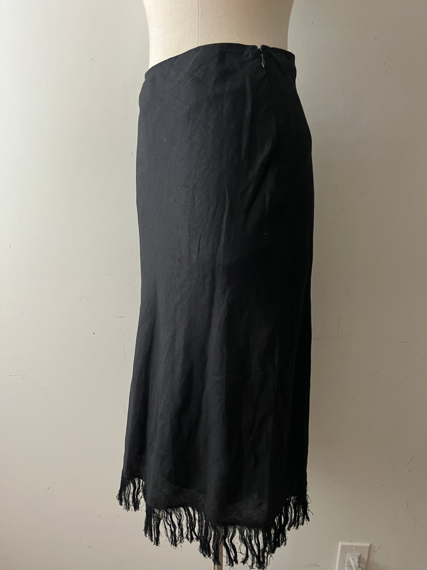 Tara Jarmon Y2K Black Fringe Hem Midi Skirt| S/M