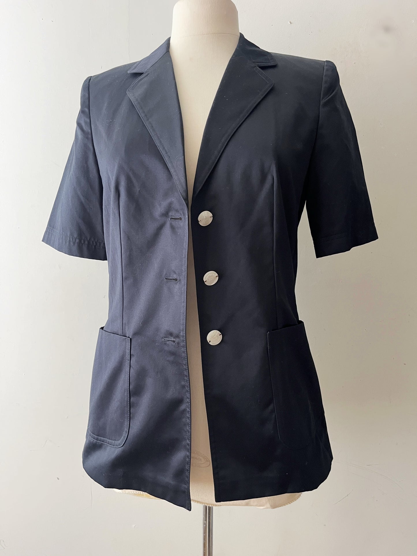 Escada Black Satine Cotton Short Sleeve Blazer| S/M