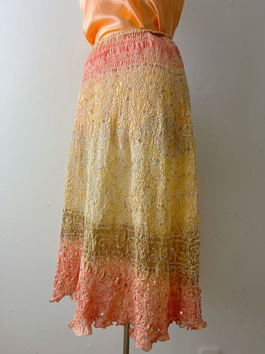 Silk Hand dyed Ombre Sequin Midi Skirt| S/M