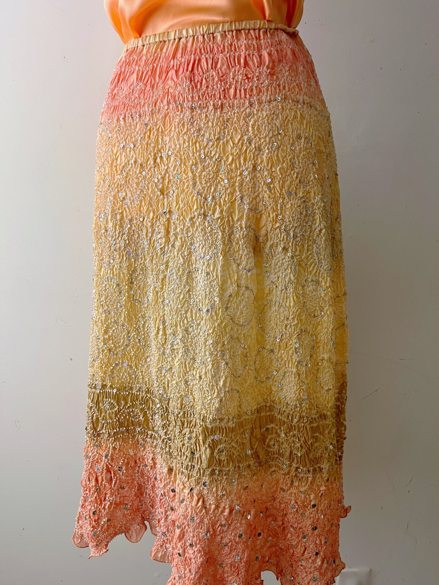 Silk Hand dyed Ombre Sequin Midi Skirt| S/M