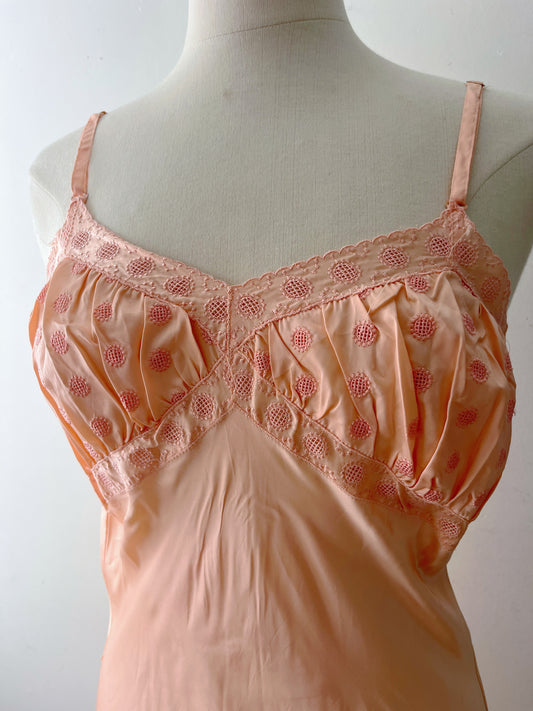 Peach Satin Polka Embroidered Slip Dress| Small