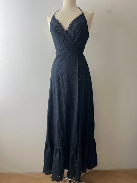 Black Eyelet Halter Wrap Maxi Dress| S/M