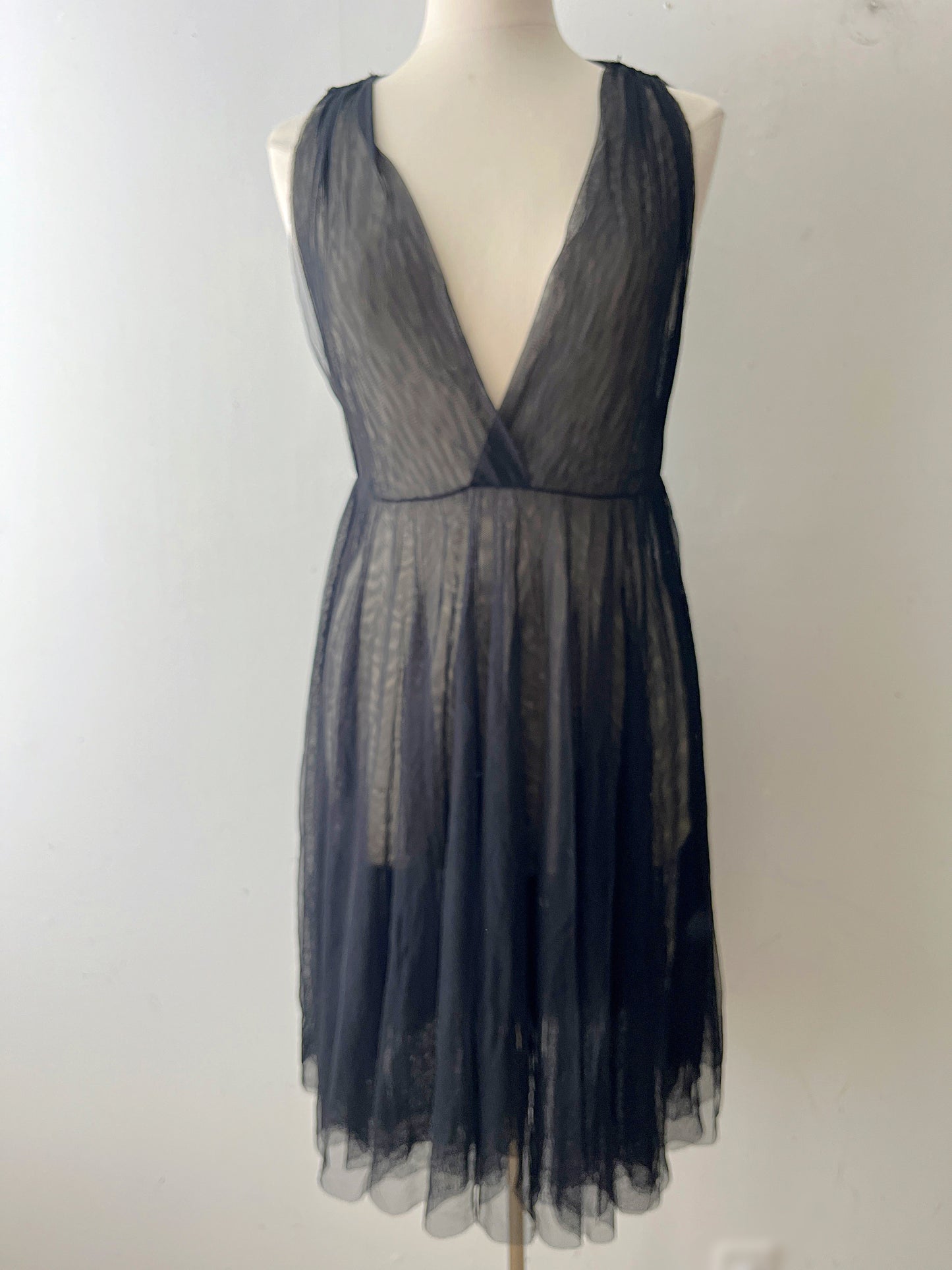 Rozae Nichols Black Sheer Pleated Tulle Surplice Dress| S/M