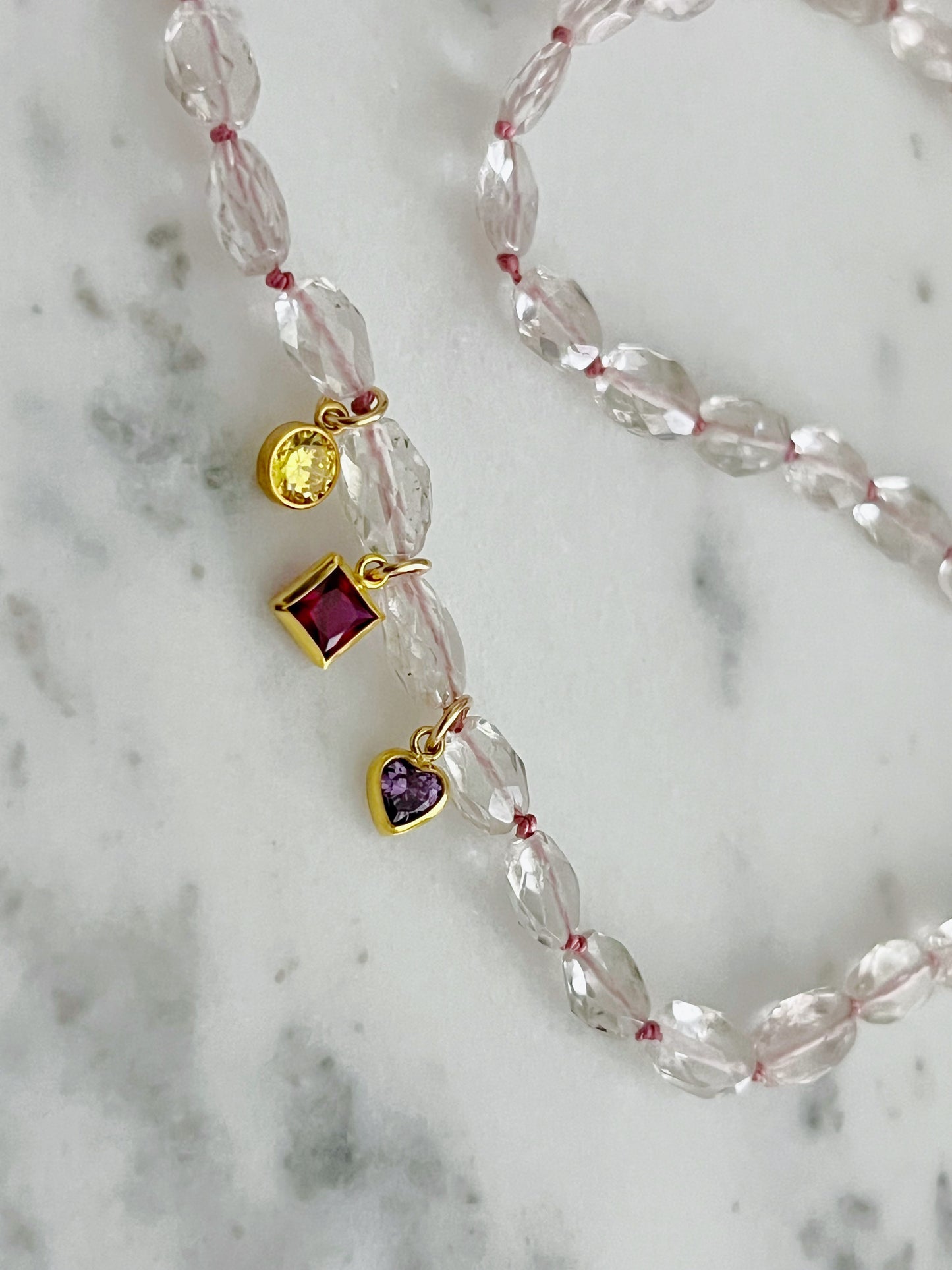 Rose Quartz Silk Knotted Lucky Charm Necklace