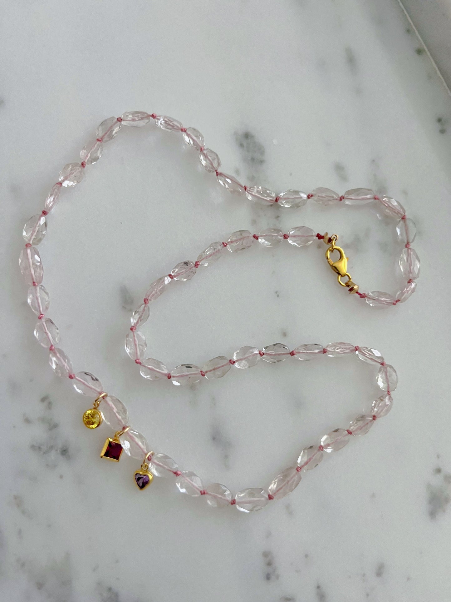 Rose Quartz Silk Knotted Lucky Charm Necklace