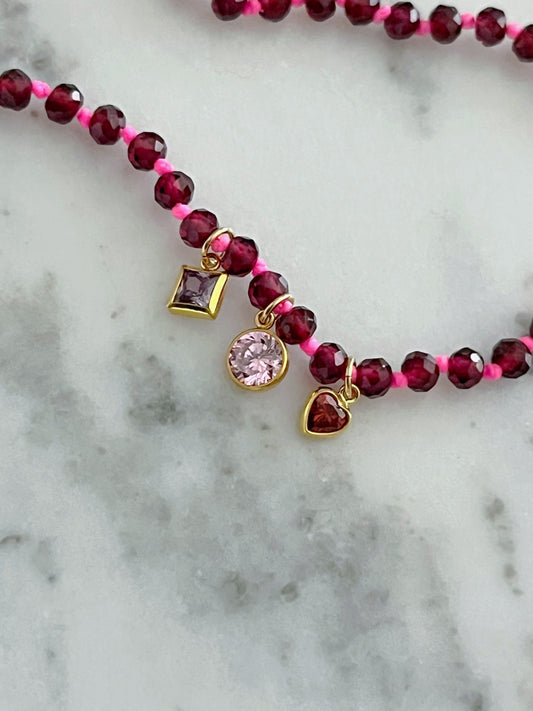 Red Garnet Knotted Lucky Charm Necklace