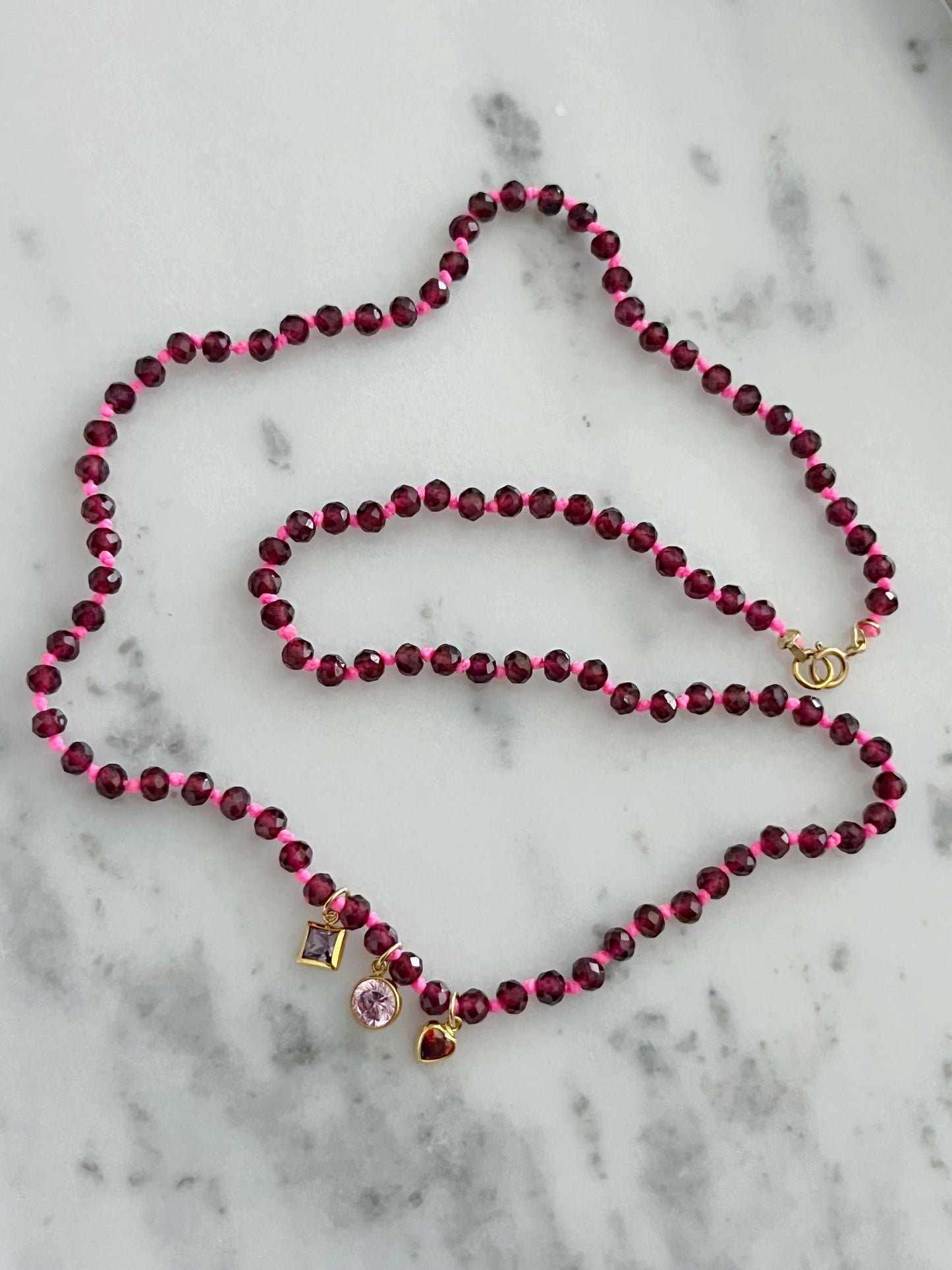 Red Garnet Knotted Lucky Charm Necklace