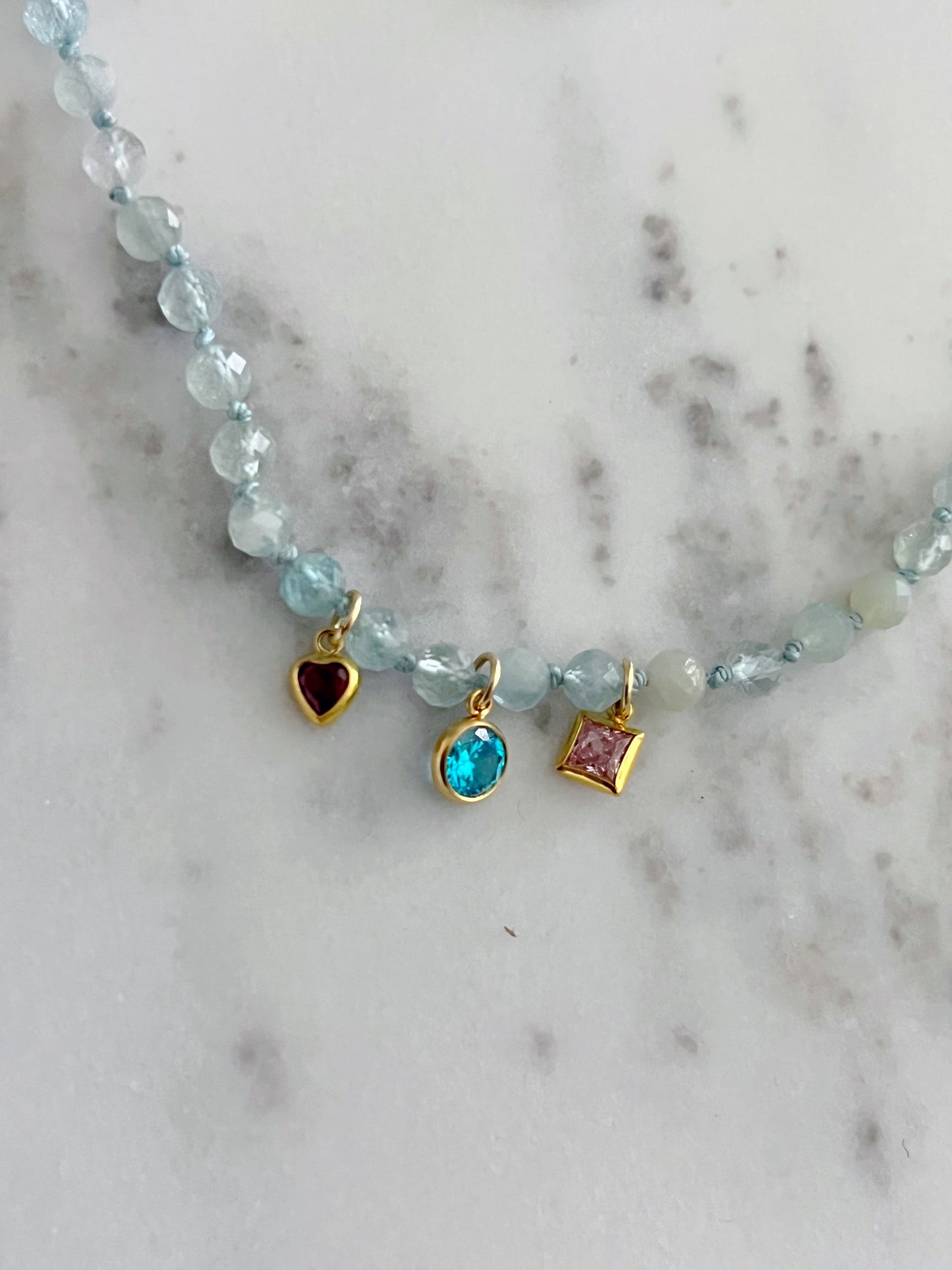 Aquamarine Silk Knotted Lucky Charm Necklace