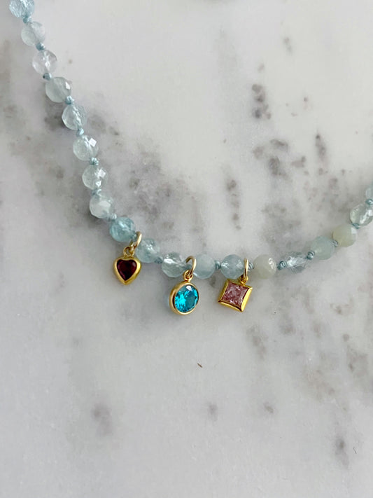 Aquamarine Silk Knotted Lucky Charm Necklace