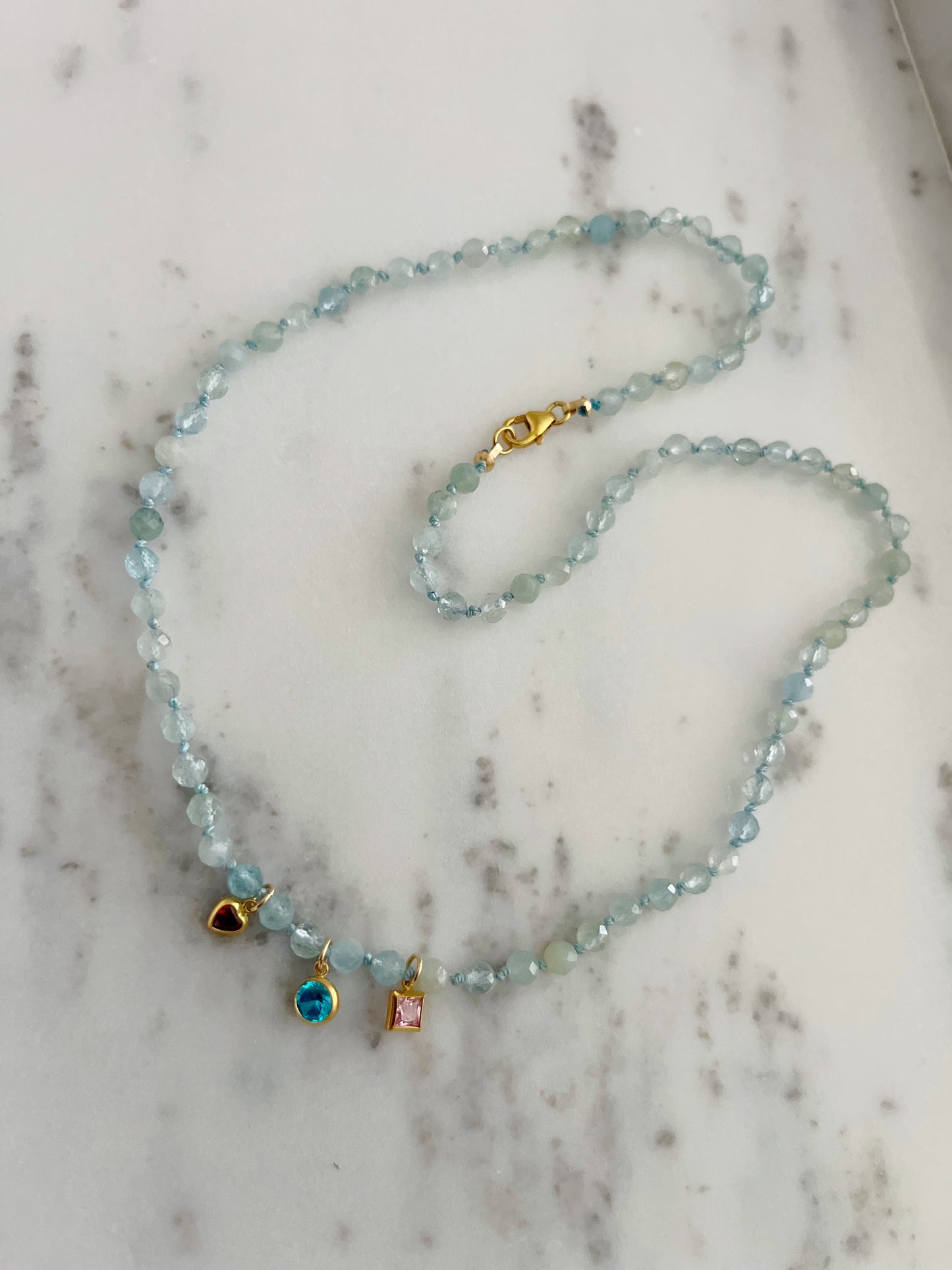 Aquamarine Silk Knotted Lucky Charm Necklace