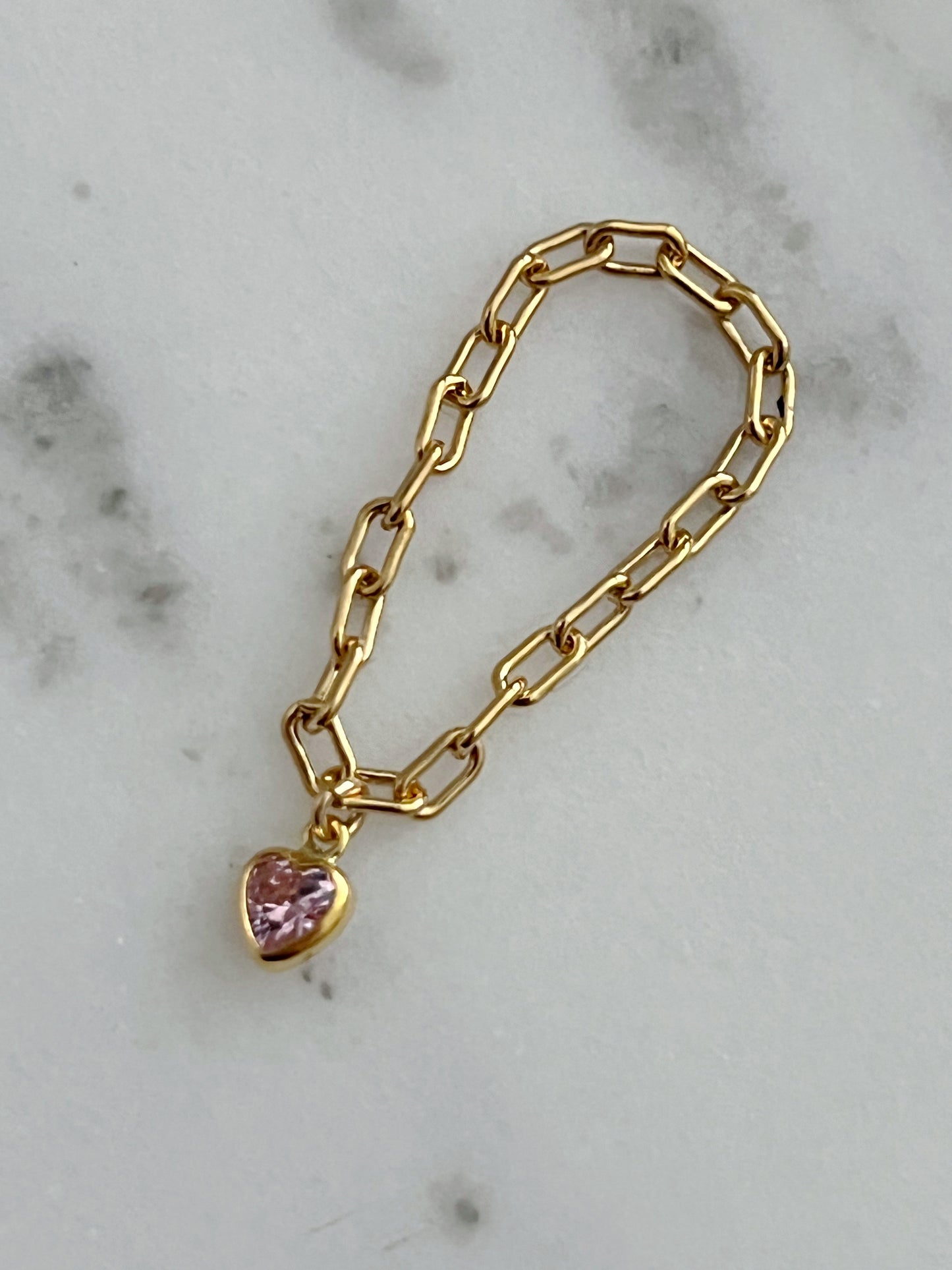 Lucky Charm Ring Paperclip Chain Pink Heart| Size 7