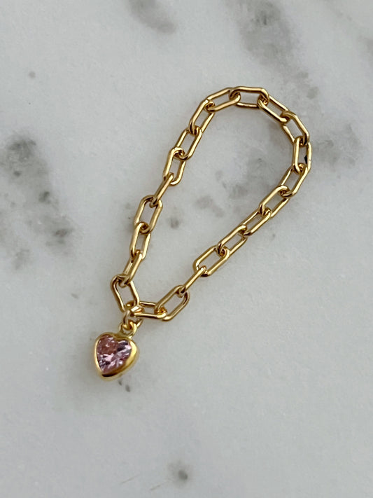Lucky Charm Ring Paperclip Chain Pink Heart| Size 7