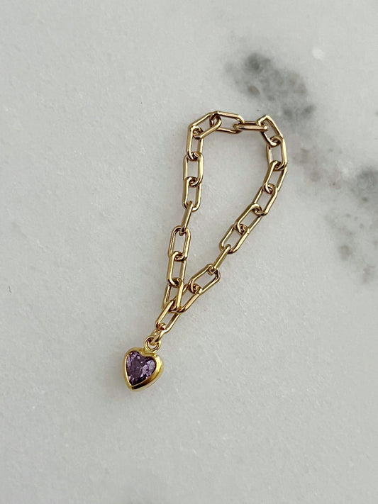 Lucky Charm Ring Paperclip Chain Purple Heart| Size 6