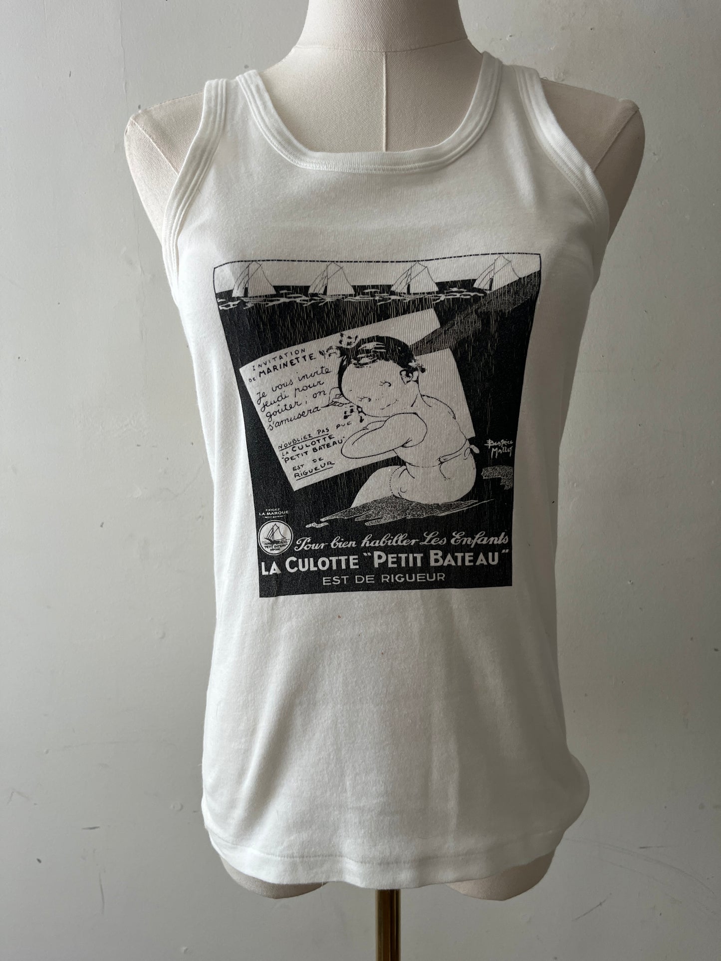 Vintage Petit Bateau White Graphic Print Tank Top| XS/S