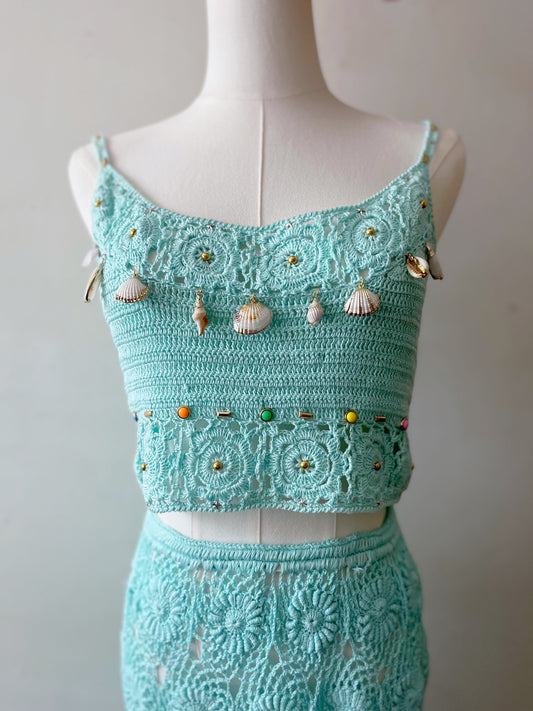 Seashell Studded Crochet Crop Top| XS/S