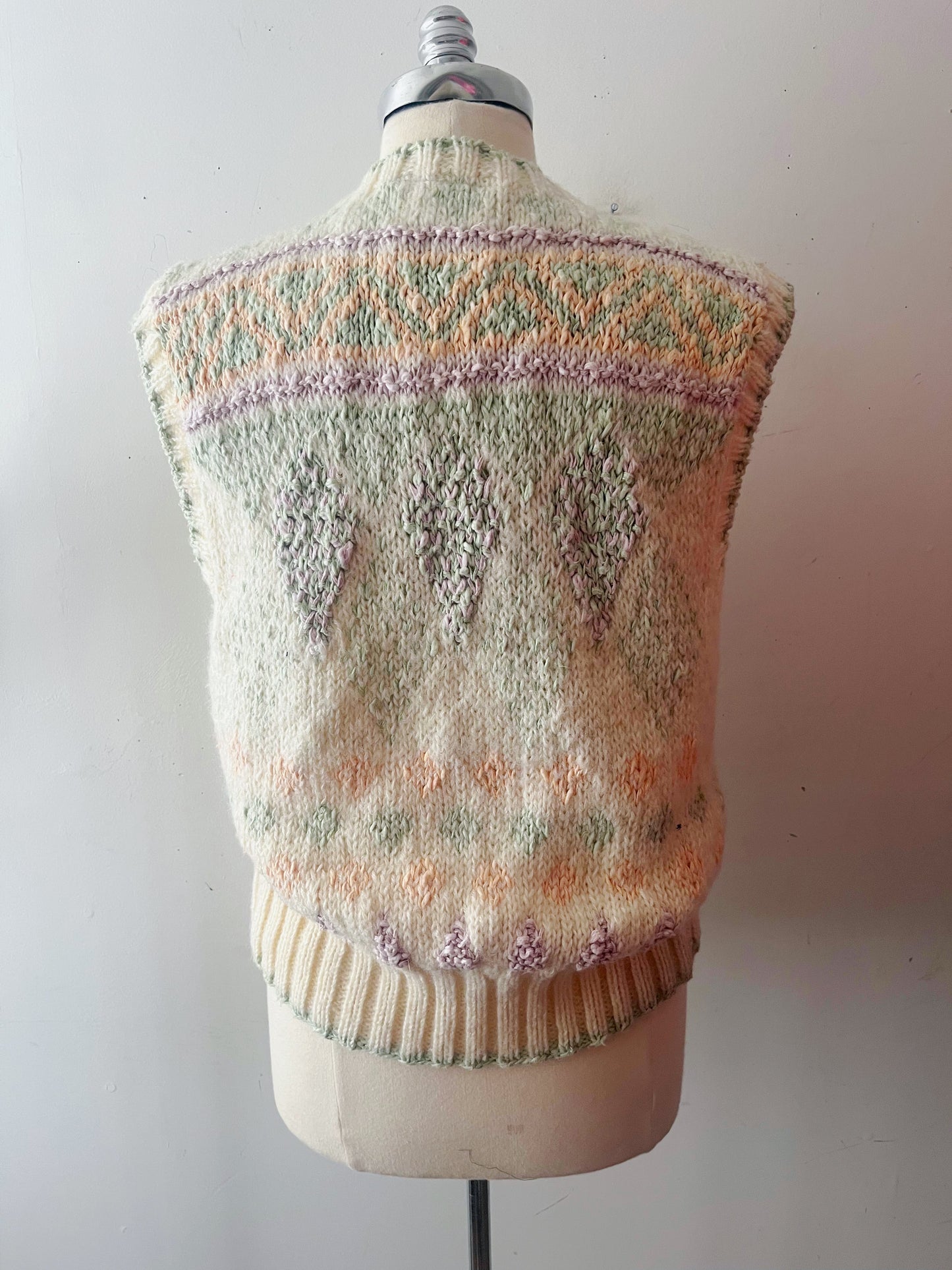 Pastel Chunky Textured Knit Cardigan Vest