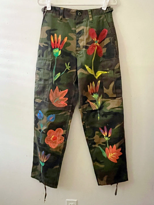 Y2K Euro Hand-painted Army Cargo Pants| S/M