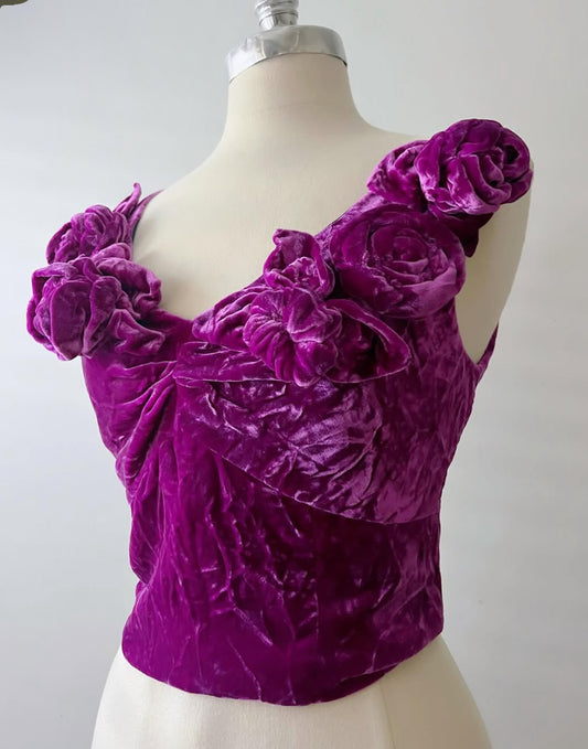 Dries Van Noten 3D Floral Velvet Top | S/M