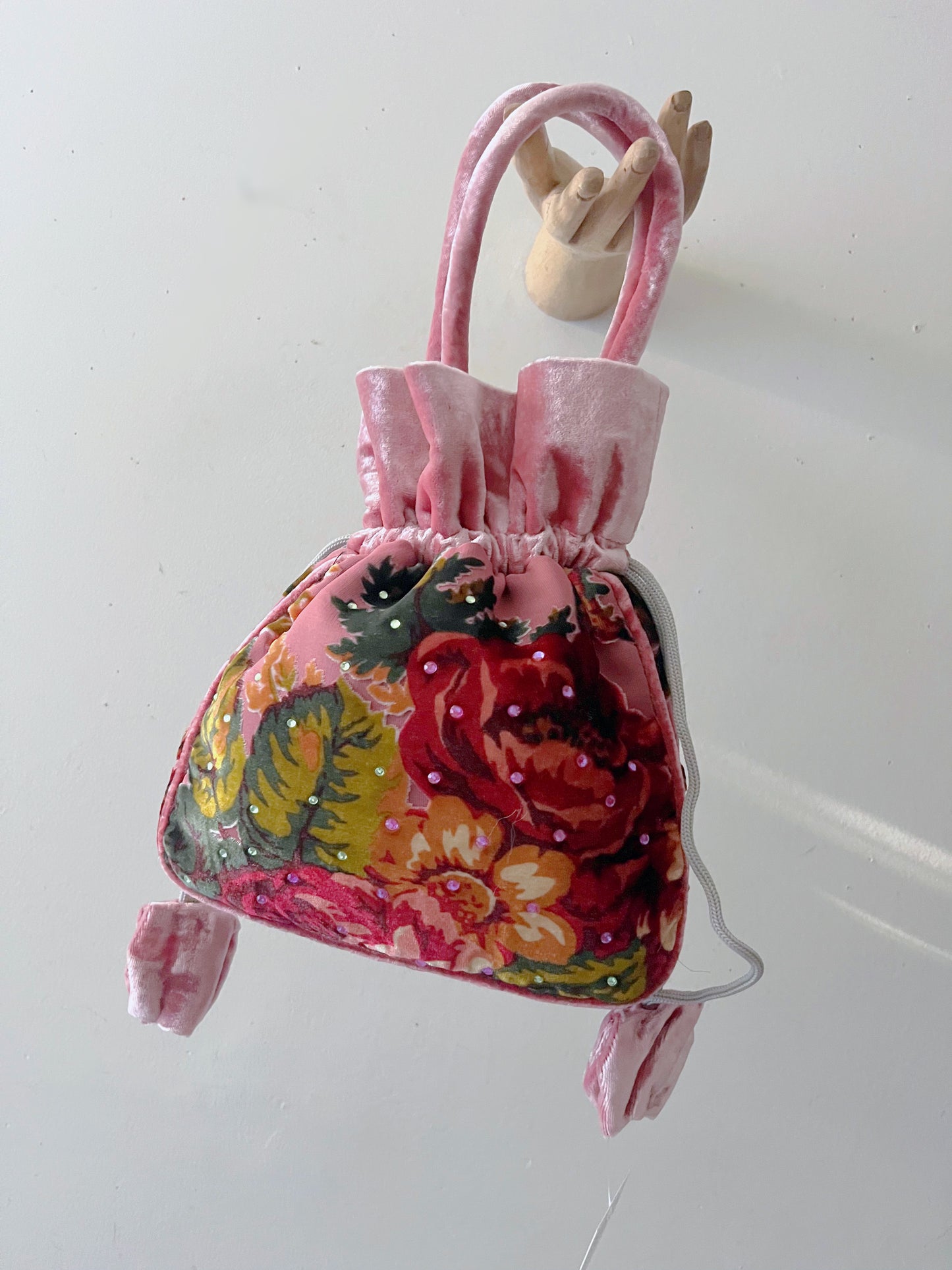 Velvet Silk Burnout Rhinestone Handbag Rose