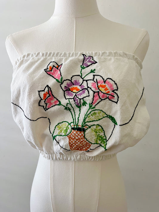 Thick Stitch Embroidered Cropped Tube Top| Small-Medium