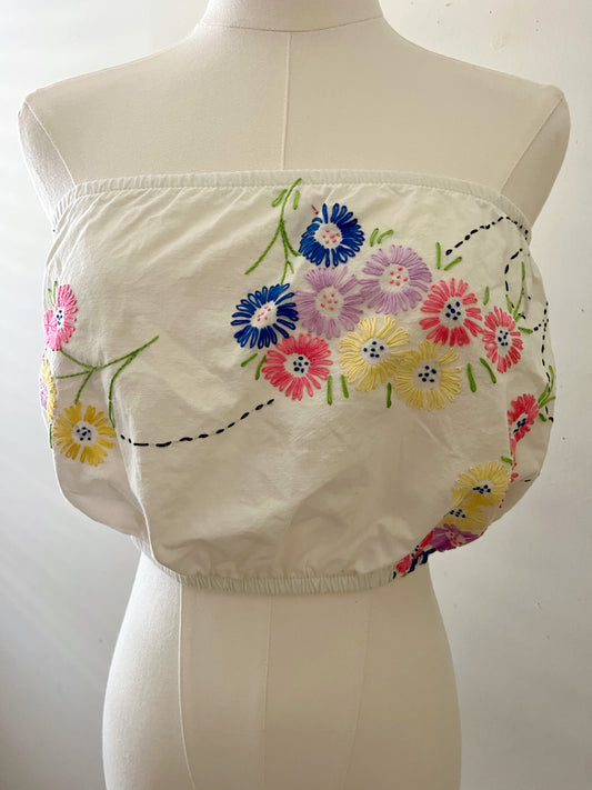 Daisy Flow Embroidered Cropped Tube Top| Small-Medium