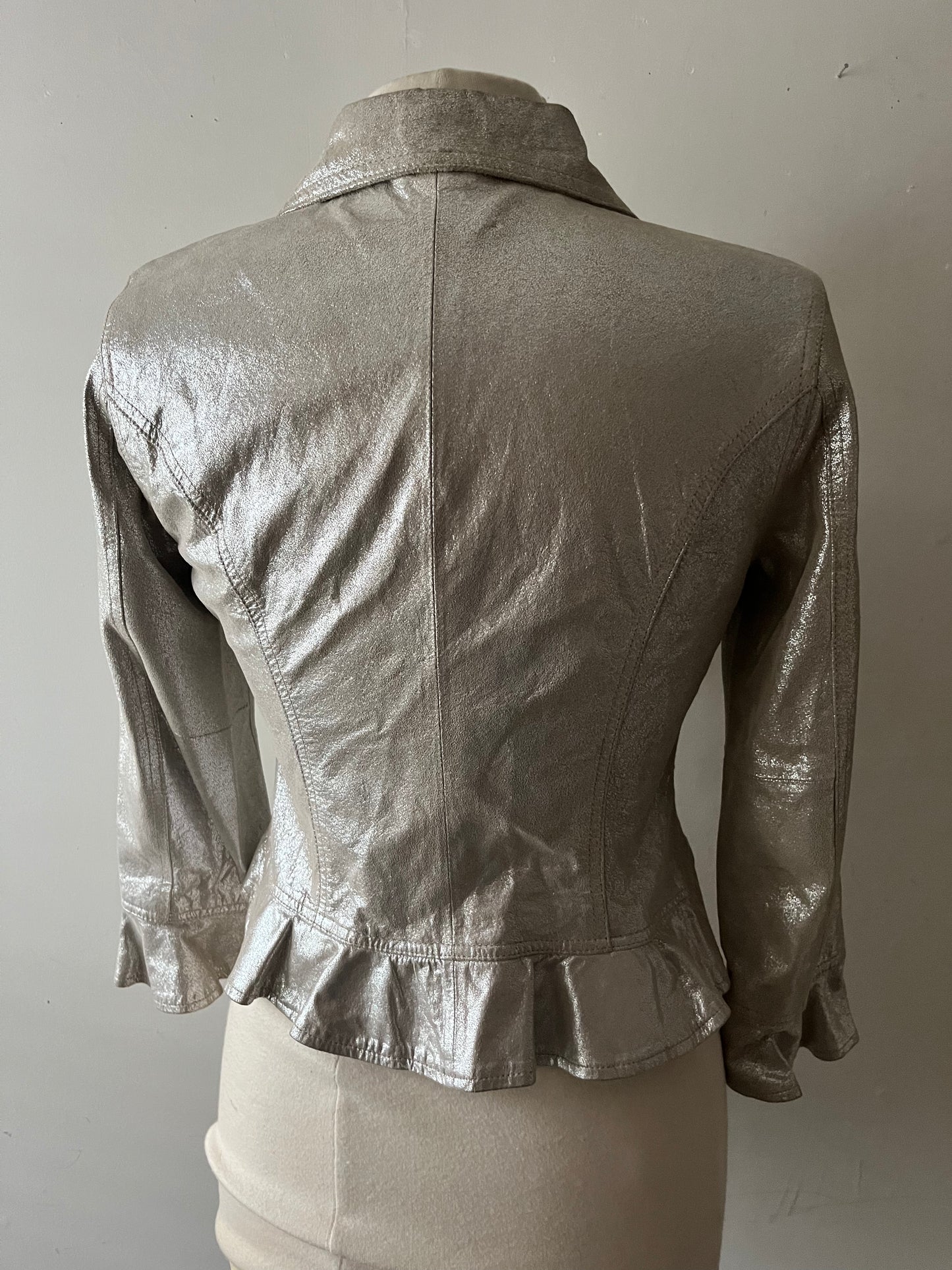 Metallic Silver Leather Structural Jacket| Small