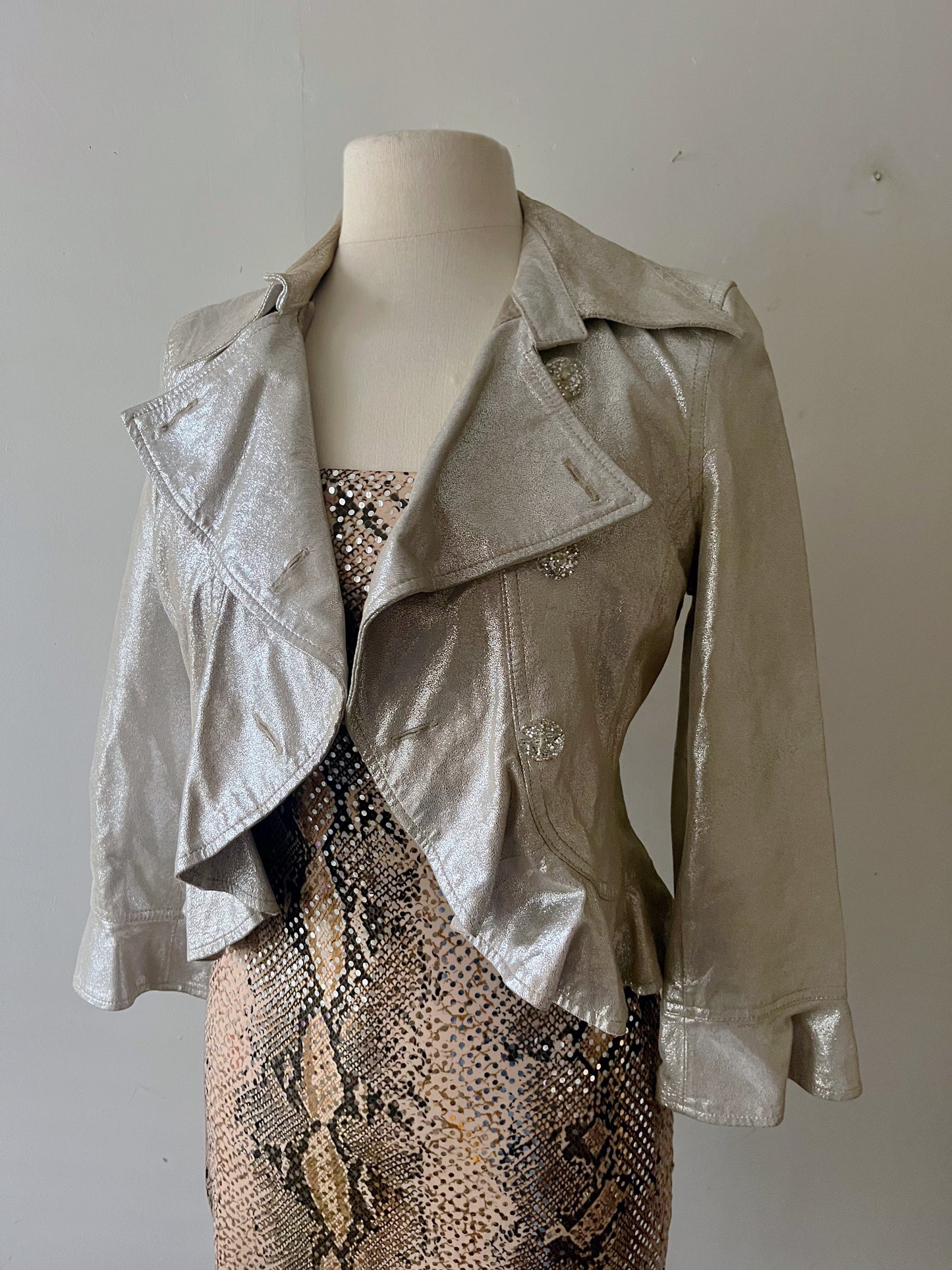 Metallic Silver Leather Structural Jacket| Small