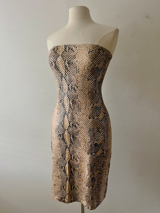 Snake Skin Mirror Embellished Tube Dress| Small