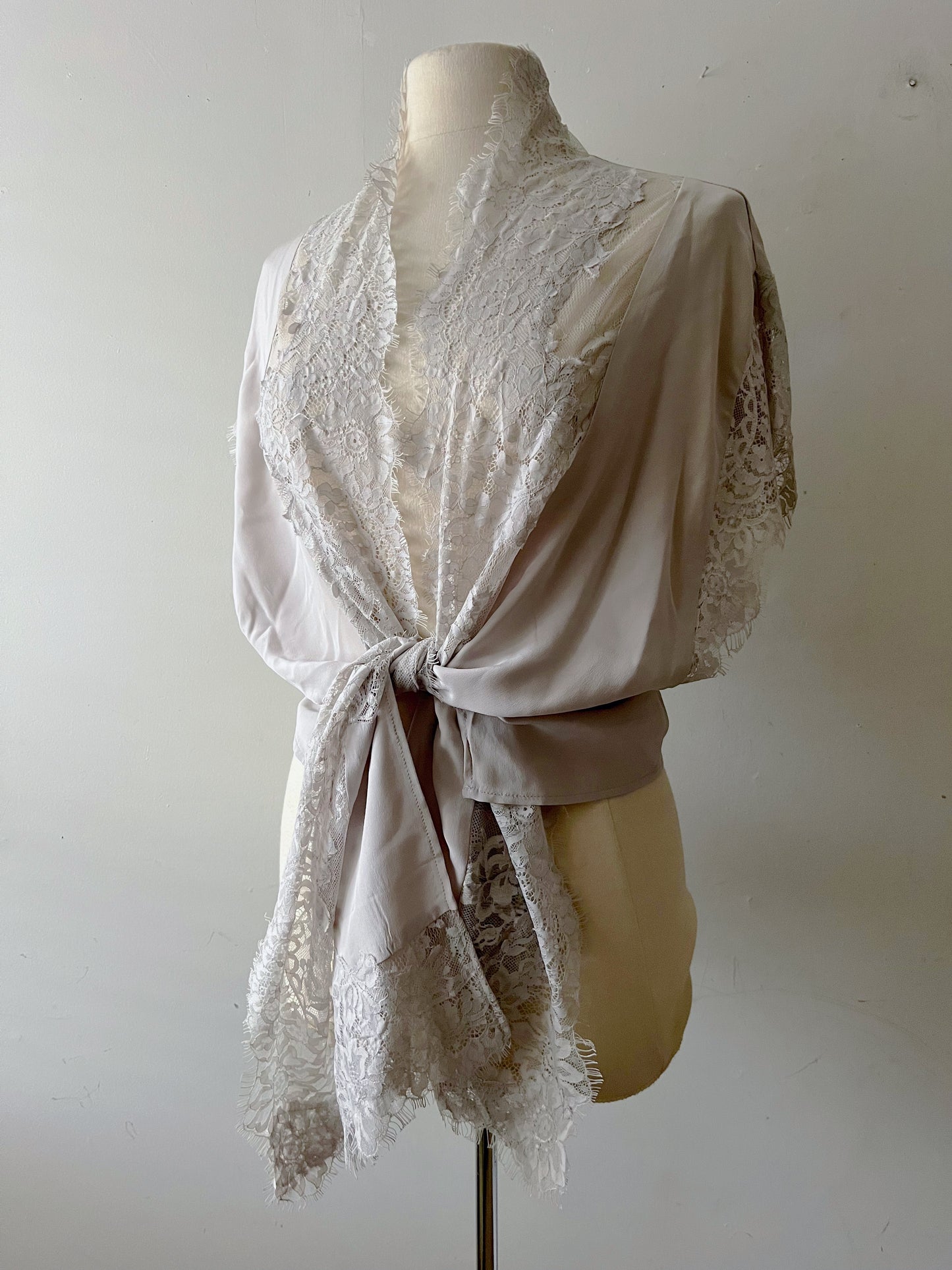 Silk Lace Light Dove Gray Robe Top| One Size