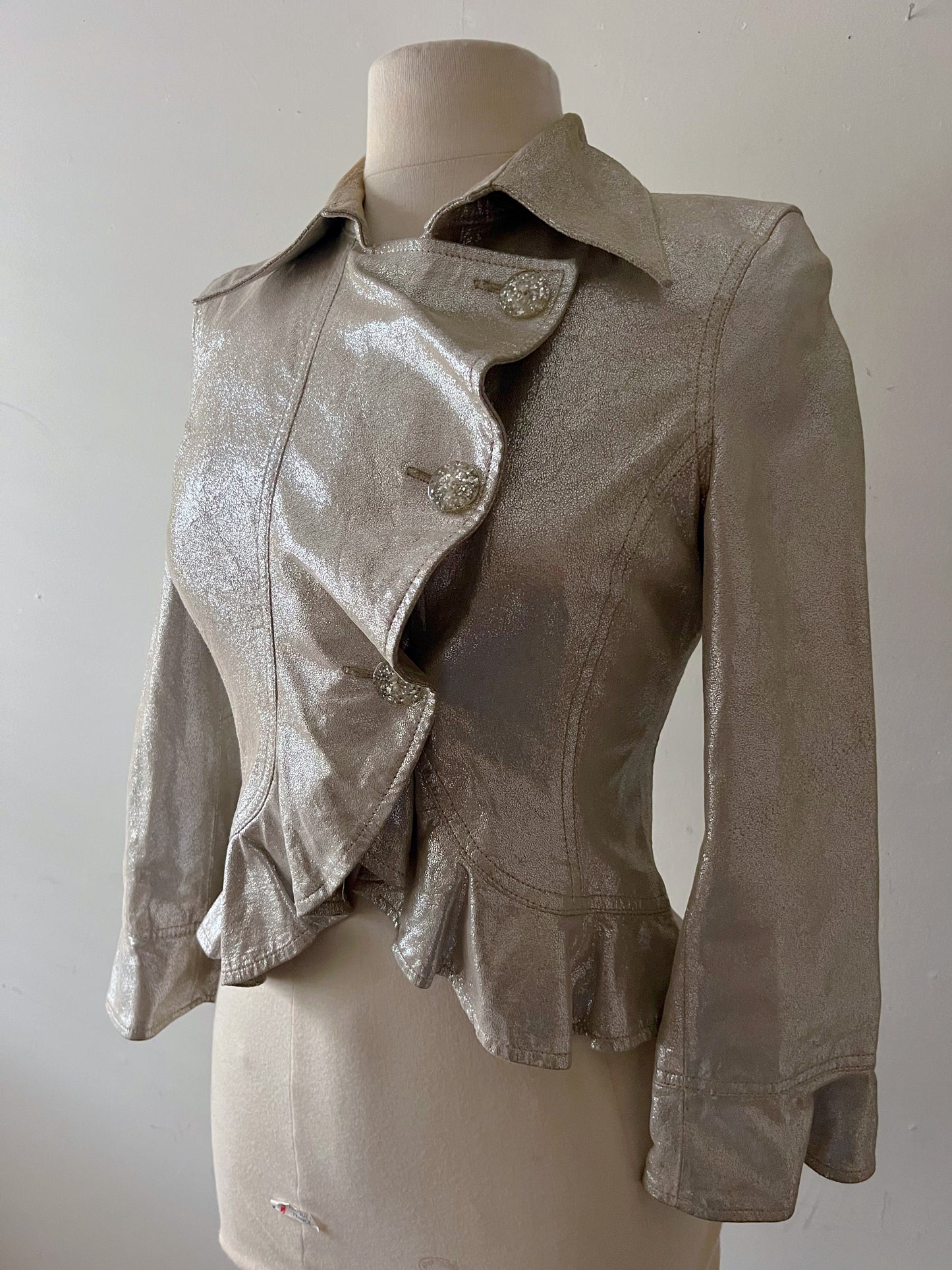 Metallic Silver Leather Structural Jacket| Small