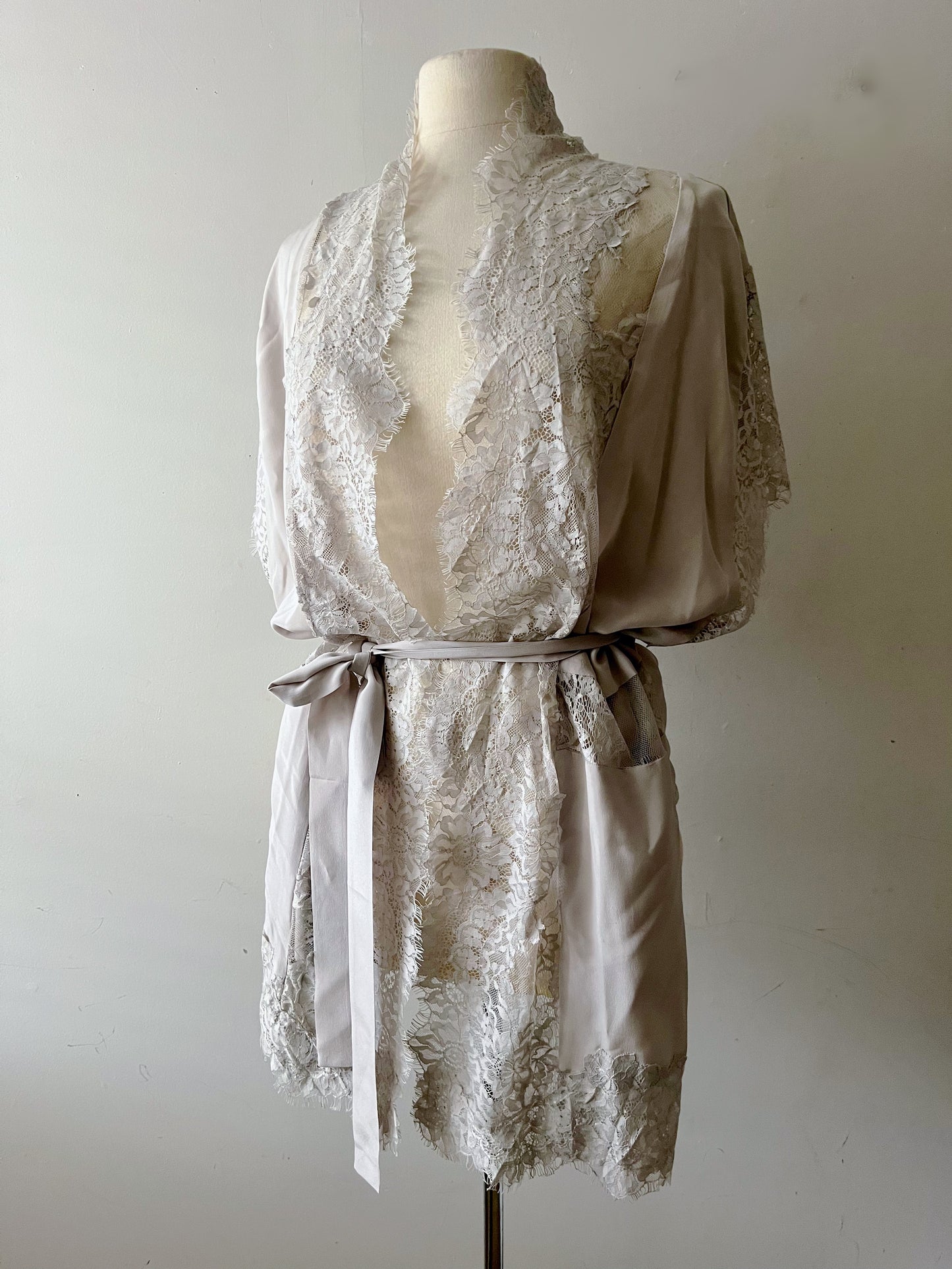 Silk Lace Light Dove Gray Robe Top| One Size