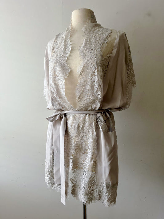 Silk Lace Light Dove Gray Robe Top| One Size