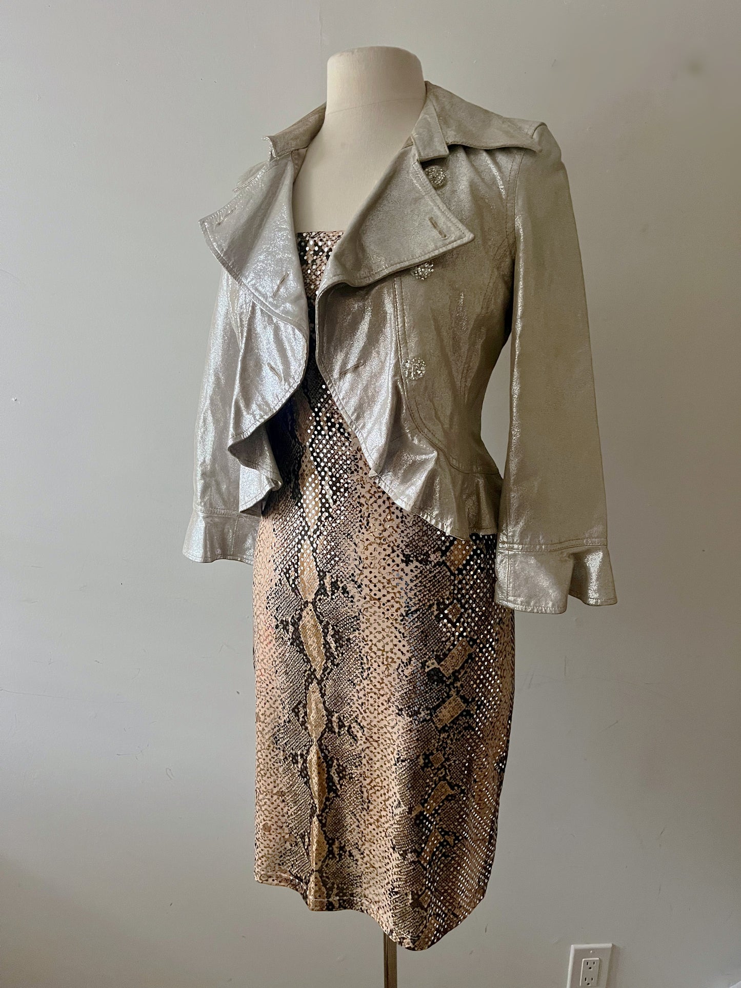 Metallic Silver Leather Structural Jacket| Small