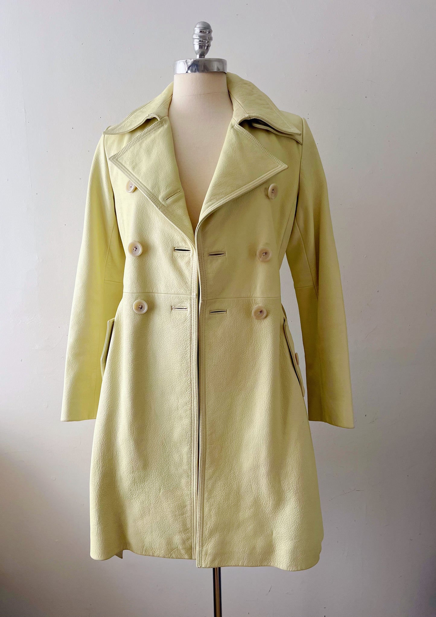 Lemon Lime Leather Trench Coat