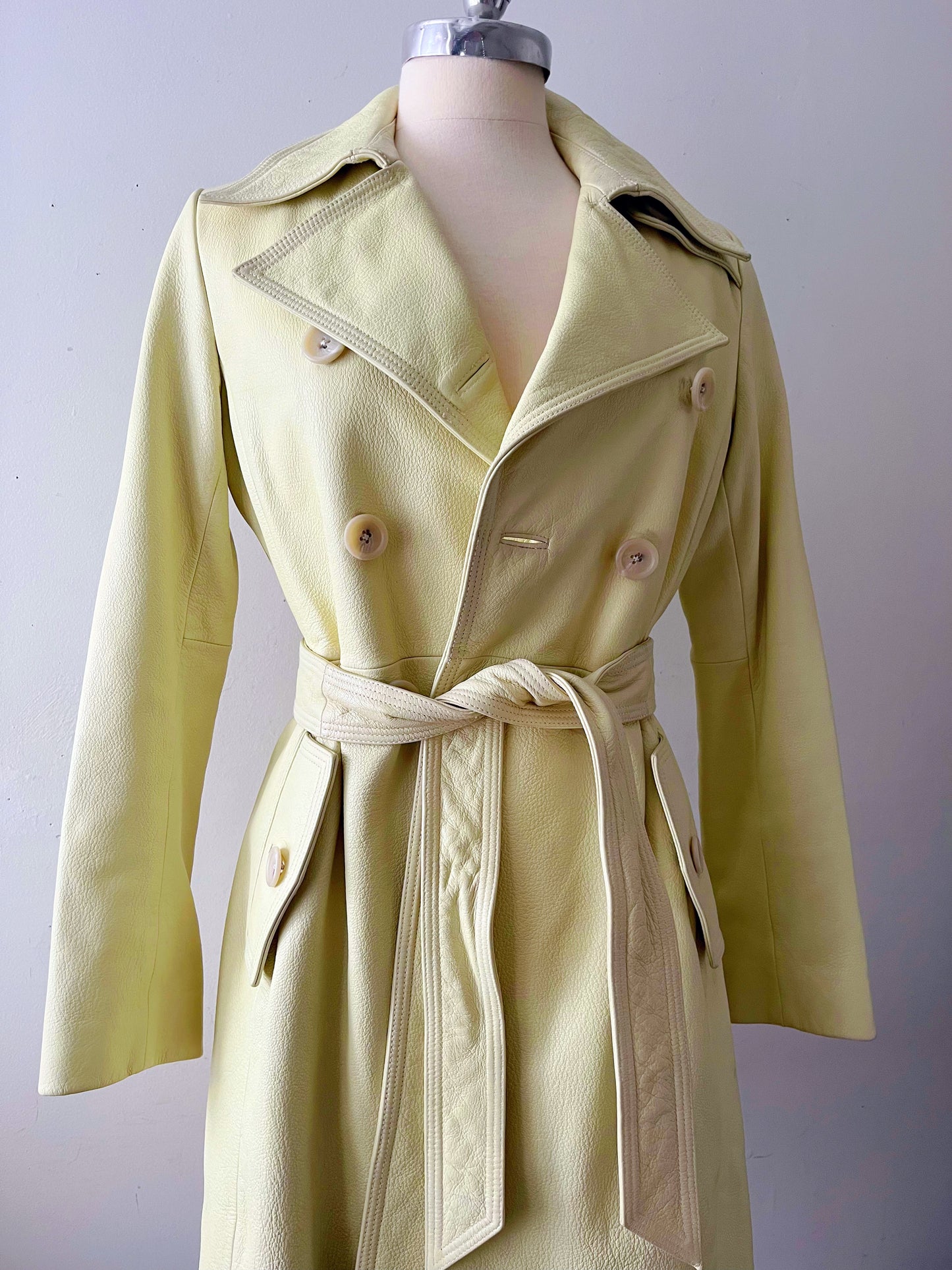 Lemon Lime Leather Trench Coat