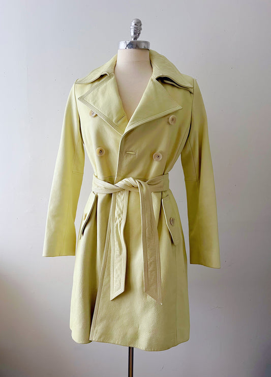 Lemon Lime Leather Trench Coat| Medium