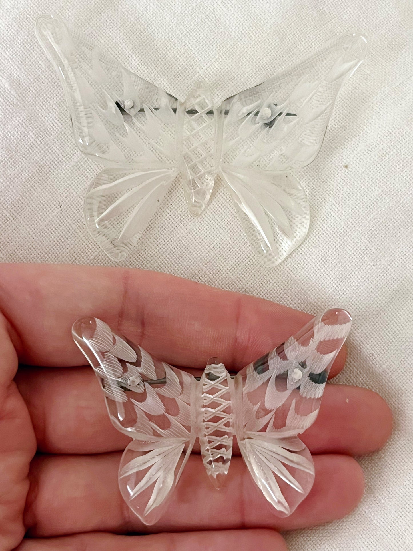 Lucite Carved Butterfly Pin Broach Set