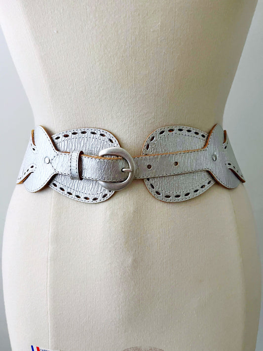 Silver Metallic Leather Belt