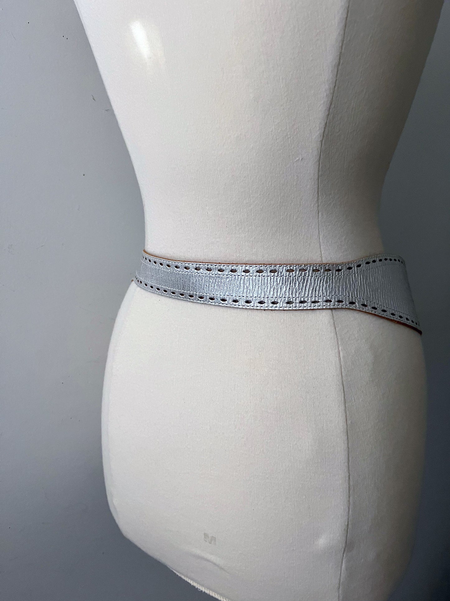 Silver Metallic Leather Belt