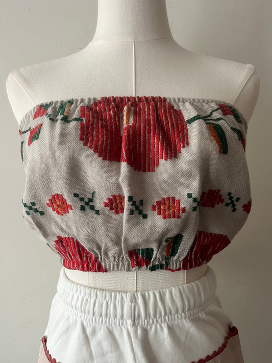 Embroidered Cropped Tube Top| Small-Medium