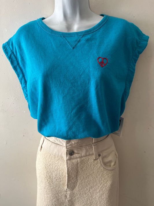 Embroidered Modern Crew Sweat Top Turquoise & Red| M/L